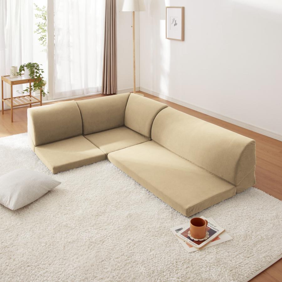 フロアコーナーソファ3点セット コンパクトソファー ソファベッド L字