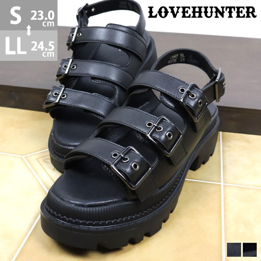 サンダル レディース 厚底 3.5cm ベルト ストラップ おしゃれ ロック 春 夏 レザー 合成皮革 黒 23-24.5cm No.1547 ブハンター :155-1547:リバティードール 通販 LOVEHUNTER 厚底サンダル