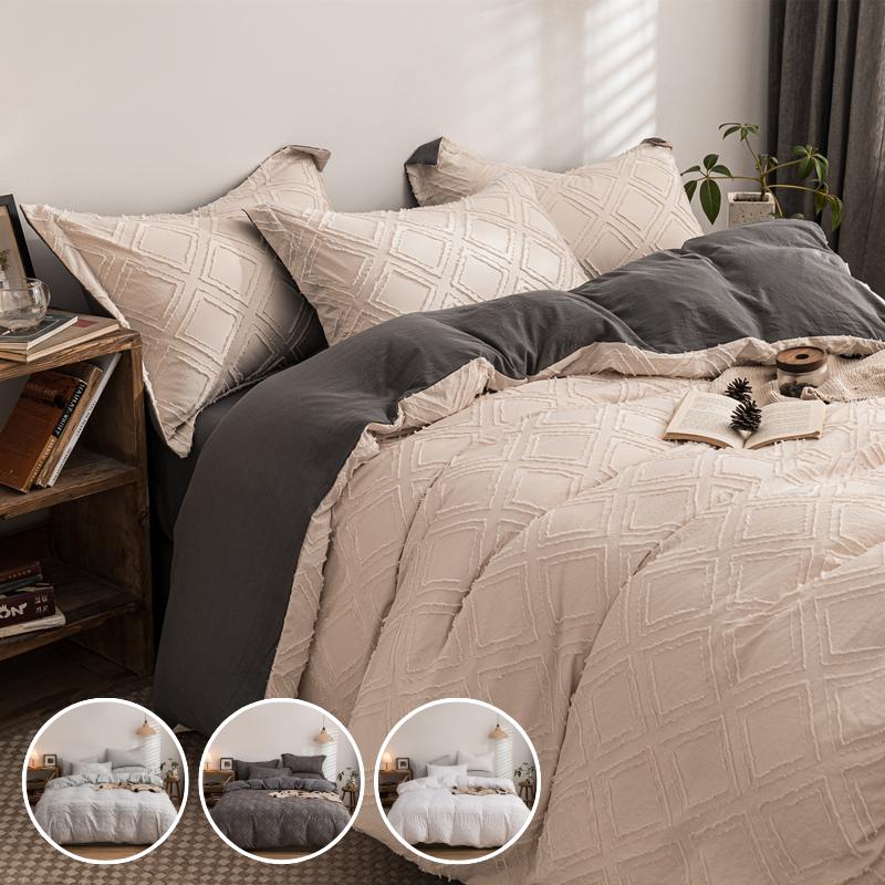 掛布団カバーシーツセット 表面のタフトで幾何学模様 布団カバー