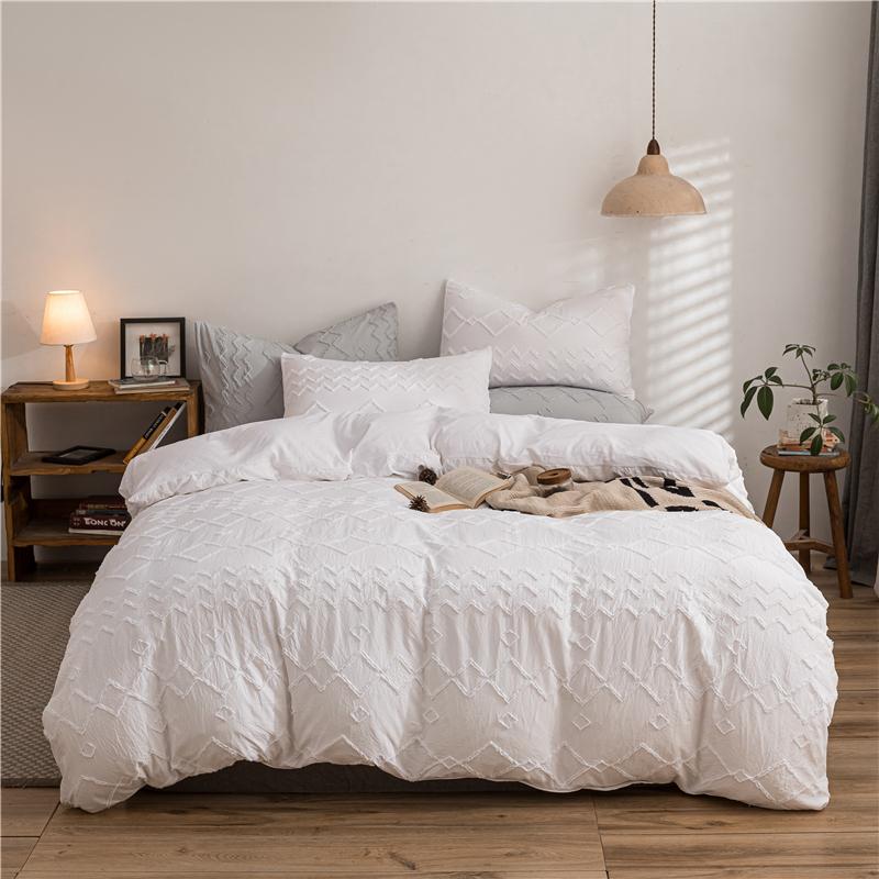 掛布団カバーシーツセット 表面のタフトで幾何学模様 布団カバー