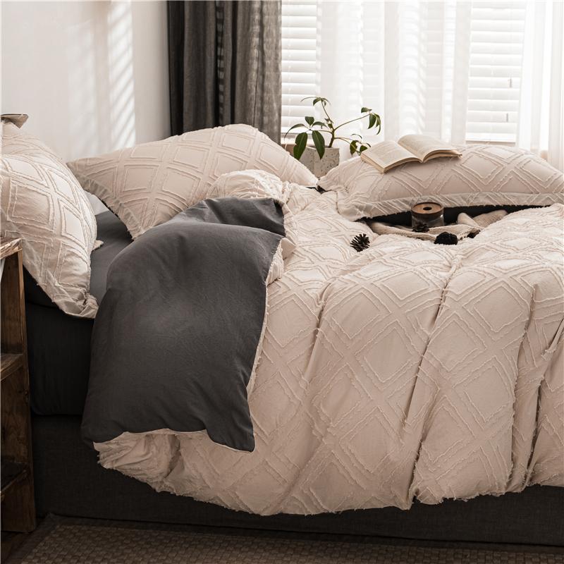 掛布団カバーシーツセット 表面のタフトで幾何学模様 布団カバー