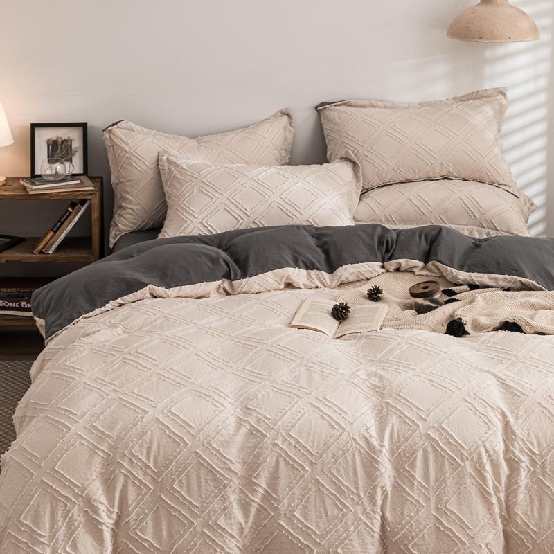 掛布団カバーシーツセット 表面のタフトで幾何学模様 布団カバー