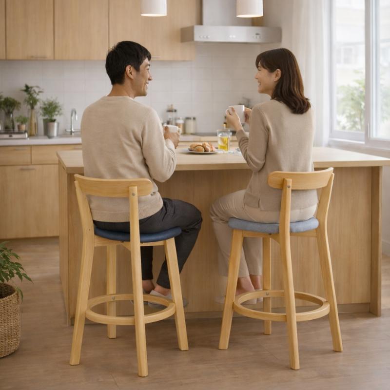 キッチン カウンターチェア 木製 背もたれ付き 座高60cm 70cm 80cm