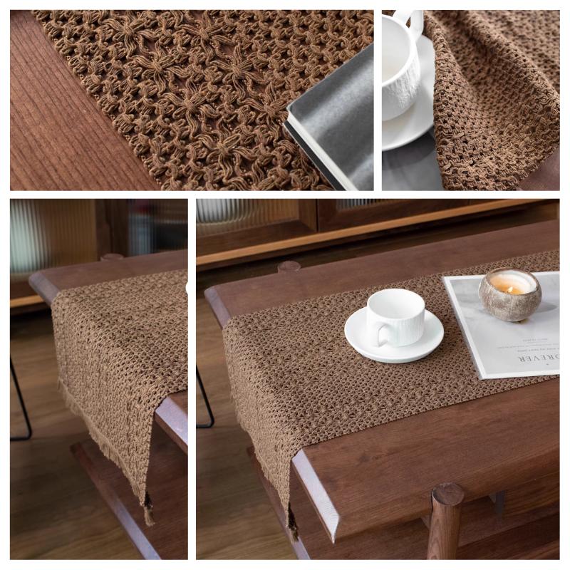 手編み ブラウン テーブルランナーテーブルクロス ドイリー おしゃれな