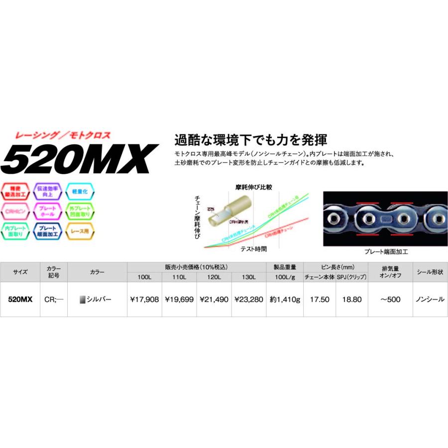 EKチェーン スリード 520MX/3D CR-112L シルバー SPJ クリップジョイント ノンシールチェーン レーシング/モトクロス | EKチェーン | 02