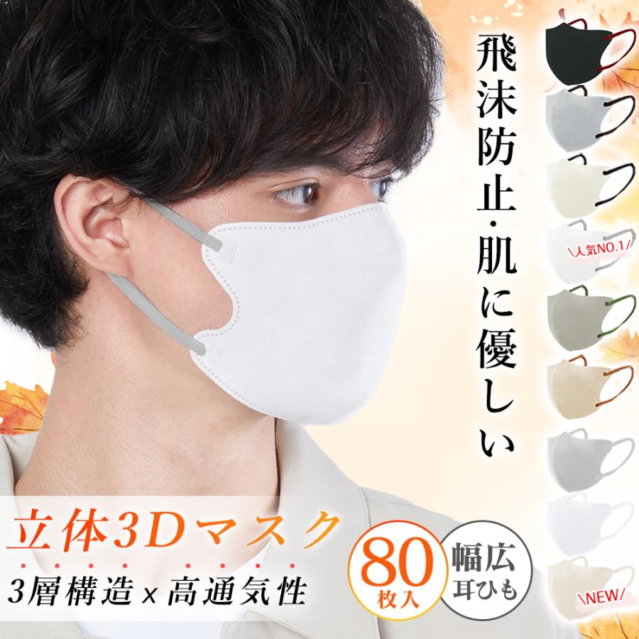 断然お得！80枚【メンズ向け精選色】3dマスク 花粉対策 メンズマスク