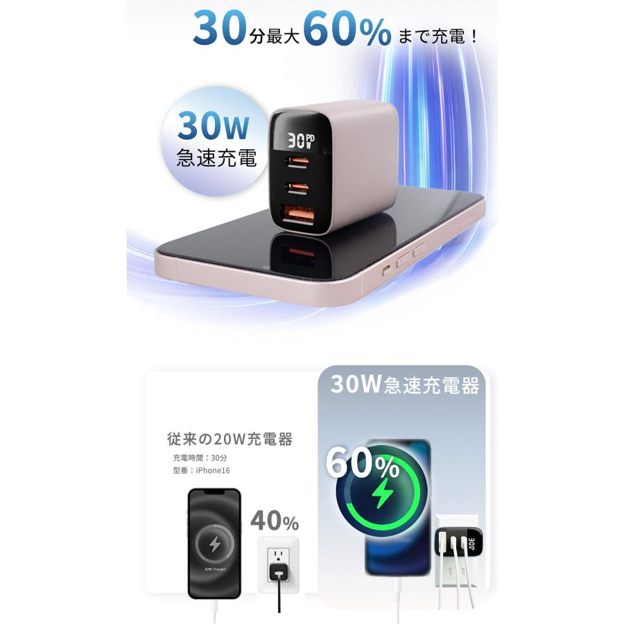 ☆3ポート設計☆30W 急速充電器 iPhone17/16/15/14/13 USB コンセント