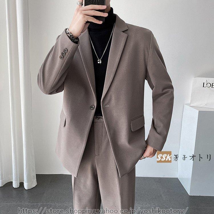 美しい ビジネススーツ セットアップ ファッション 韓国 上下セット カジュアルスーツ スーツ メンズ セットアップ 人気 秋冬 春 シングルスーツ 色 コーヒー Cupido Diamond Com