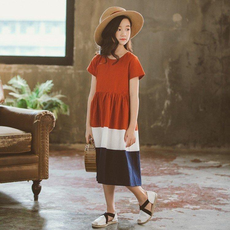 韓国子供服 子供ワンピース 配色 半袖ワンピース 春夏 可愛い きれいめ 女の子 通学 スポーツ キッズカジュアル 小学生 中学生 オシャレ 1ljx6n3w3t ベビー キッズ マタニティ Www Sprintmart Com