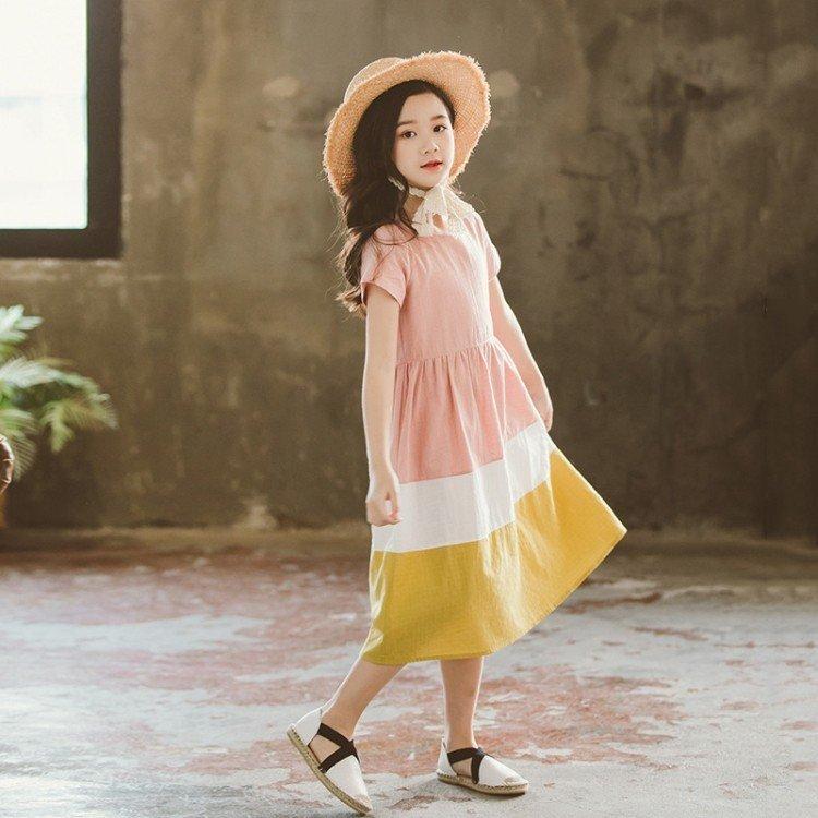 韓国子供服 子供ワンピース 配色 半袖ワンピース 春夏 可愛い きれいめ 女の子 通学 スポーツ キッズカジュアル 小学生 中学生 オシャレ 1ljx6n3w3t ベビー キッズ マタニティ Www Sprintmart Com