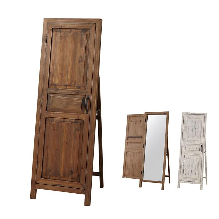 アンティーク調 ドア型ミラー ソーレ 立て掛けミラー ３色展開 ホワイト-
