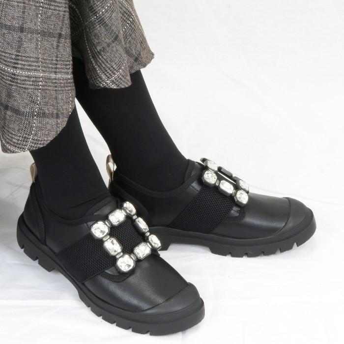 クリスタルバックル レザースニーカー ビジュー スニーカー 厚底
