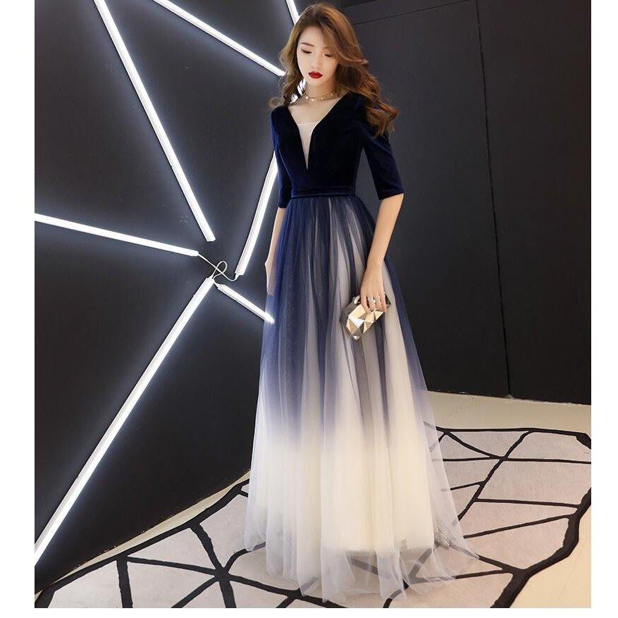 即出荷】ロングドレス 演奏会 パーティー ピアノ 袖あり 大きいサイズ