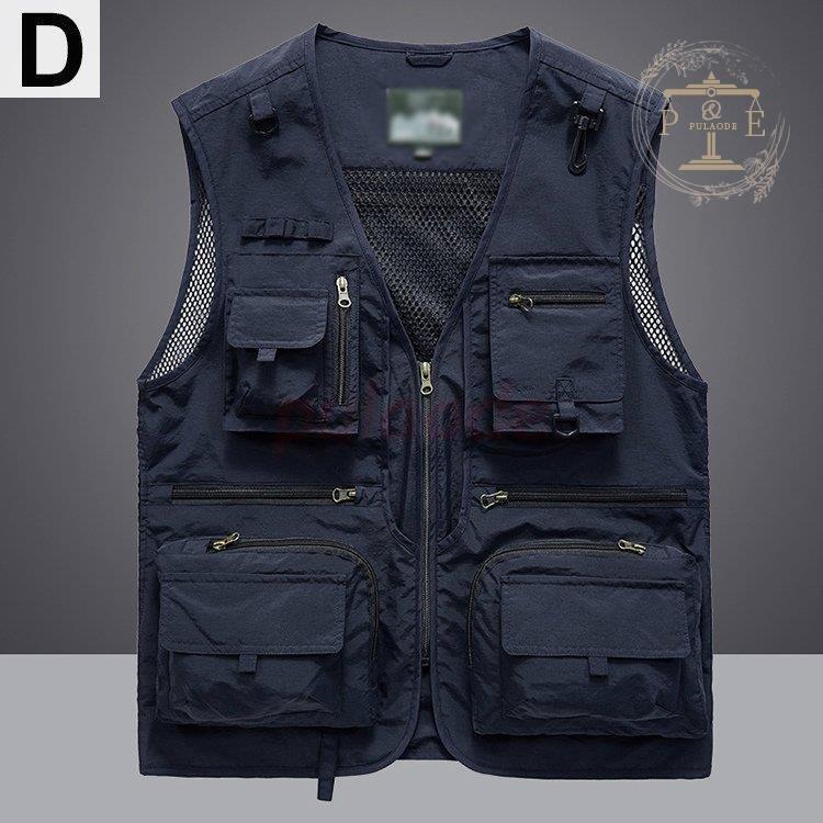 半額】 フィッシングベスト ネイビー 刺繍 紺 胸ポケット 収納ポケット