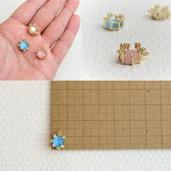 キャッツアイ チャーム フラワー ハンドメイド DIY ピアス ネックレス