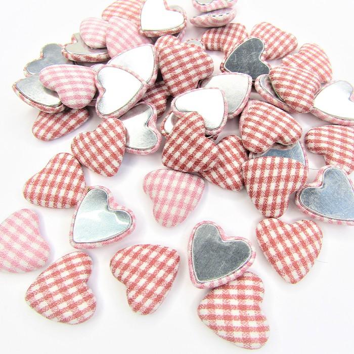 大振り ハート カボション チェック柄 ピンク レッド ミックス 貼り  