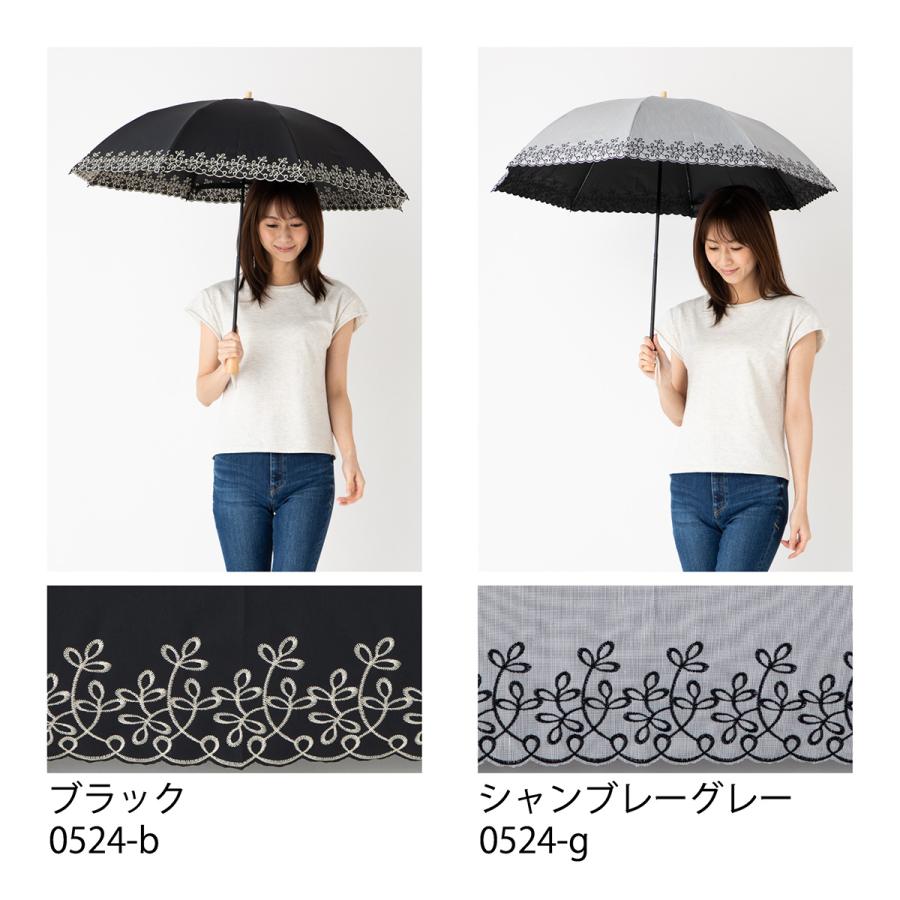 日傘 1級遮光 折りたたみ リーフ刺繍 レディース 50cm×8本骨 晴雨兼用 遮光1級 遮熱 ラミネート生地 ひんやり傘 クールプラスプレミアム リーベン 0524の画像