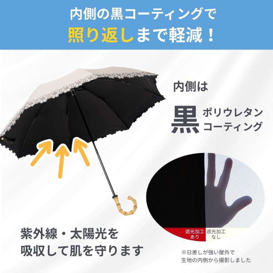 Lieben（リーベン） 日傘 折りたたみ UV遮熱遮光折傘 花柄刺繍 晴雨