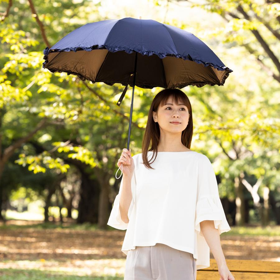 Lieben（リーベン） 日傘 折りたたみ UV遮熱遮光折傘 フリル （晴雨