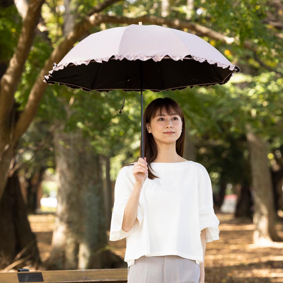 Lieben（リーベン） 日傘 折りたたみ UV遮熱遮光折傘 フリル （晴雨