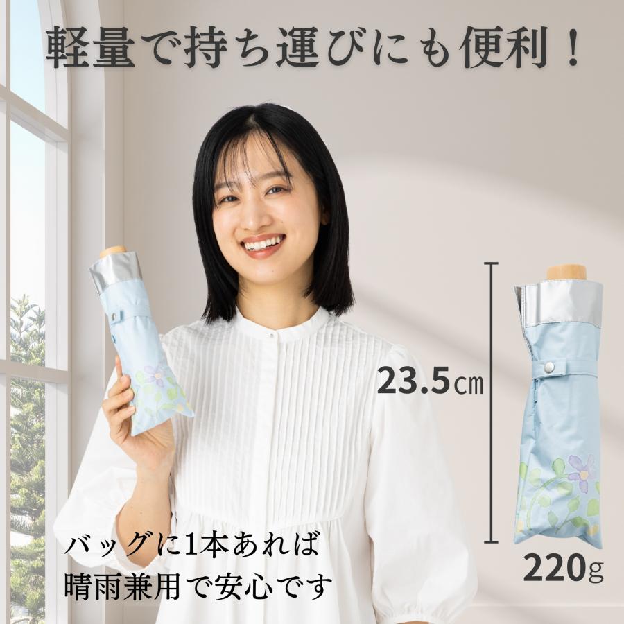日傘 折りたたみ 晴雨兼用 シルバー/水彩風花柄 UVカット率100% 遮光率100% 遮熱 レディース 50cm ひんやり傘 リーベン 0801 | Lieben | 11