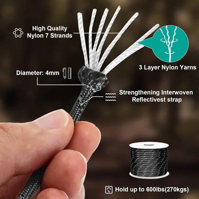 7ストランド反射パラコード550ロープ,4mm,テント,サバイバル,キャンプ,ノベルティ,ハイキング,日よけ｜liefern｜02