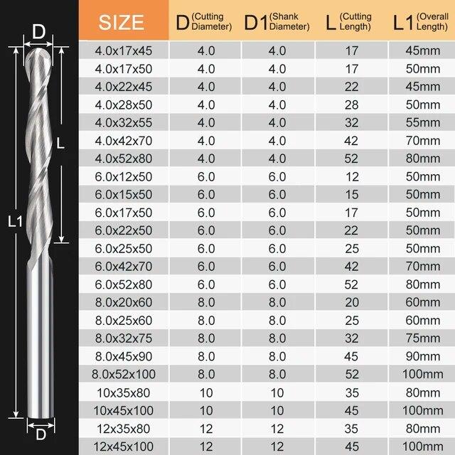 2フルートボールノーズエンドミル4/6ミリメートルシャンクcncルータービット超硬エンドミルスパイラルフライスカッター木工用｜liefern｜14