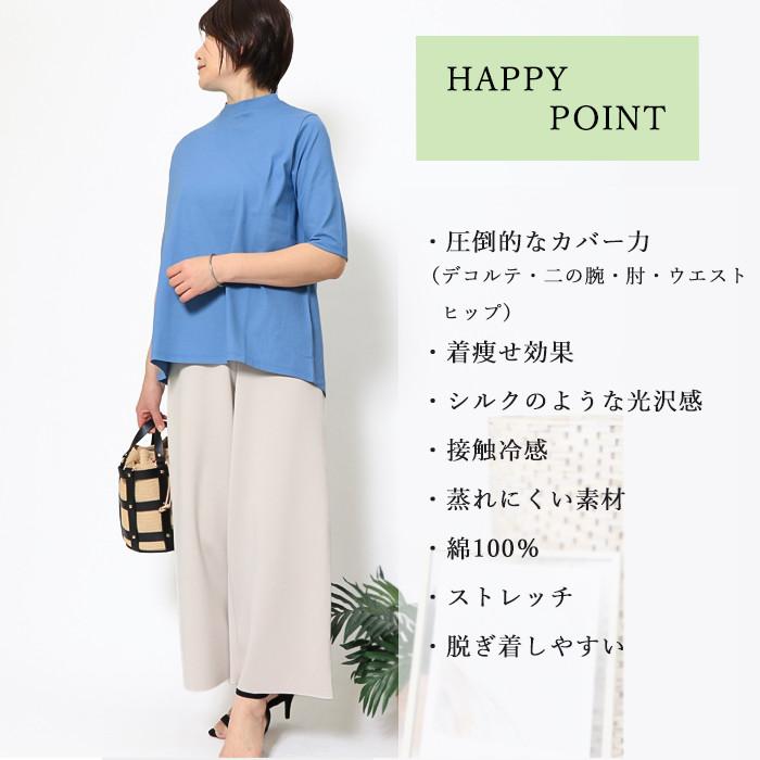 日本製ハイネック チュニック 半袖 カットソー 5分袖 ちび ハイネック 綿100％ 半袖 接触冷感 クールローレル tシャツ レディース 五分袖 コットン |  | 17