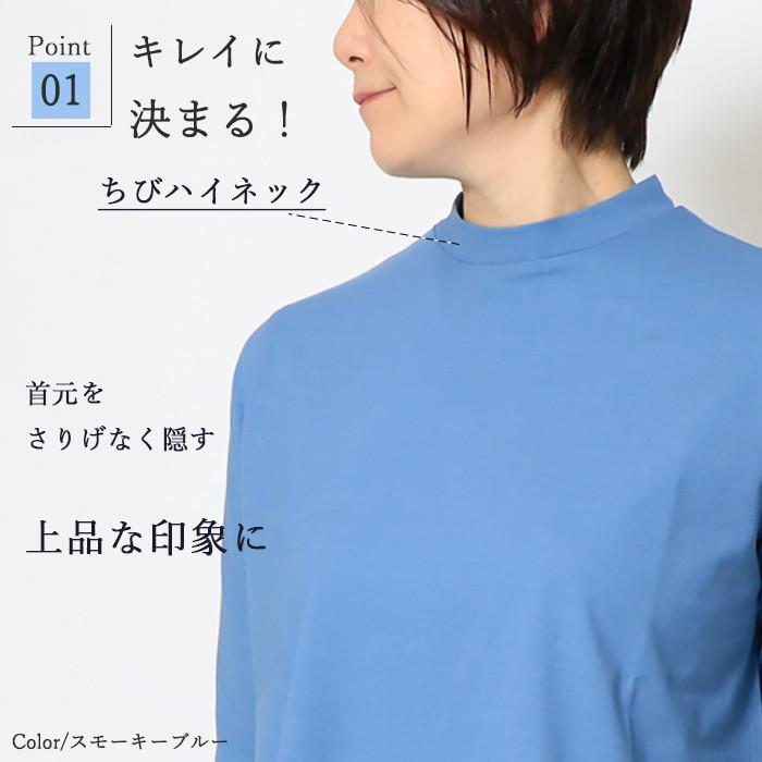 日本製ハイネック チュニック 半袖 カットソー 5分袖 ちび ハイネック 綿100％ 半袖 接触冷感 クールローレル tシャツ レディース 五分袖 コットン |  | 06