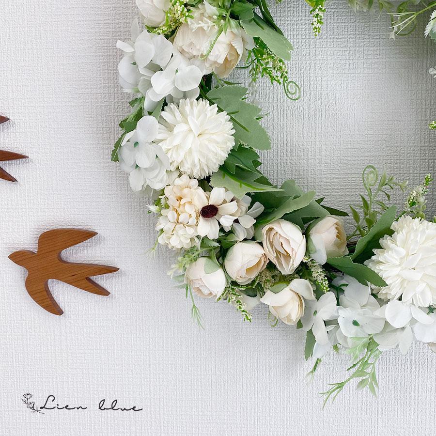 リース エクリュ 大きめ 新築祝い 38cm 造花 インテリア おしゃれ 開店祝い 風水 flower フラワー アーティフィシャル 誕生日 記念日 母の日 プレゼント | 