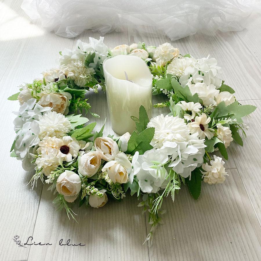 リース エクリュ 大きめ 新築祝い 38cm 造花 インテリア おしゃれ 開店祝い 風水 flower フラワー アーティフィシャル 誕生日 記念日 母の日 プレゼント |  | 01