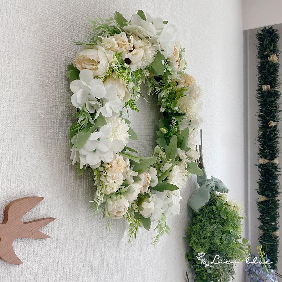 リース エクリュ 大きめ 新築祝い 38cm 造花 インテリア おしゃれ 開店祝い 風水 flower フラワー アーティフィシャル 誕生日 記念日 母の日 プレゼント |  | 04