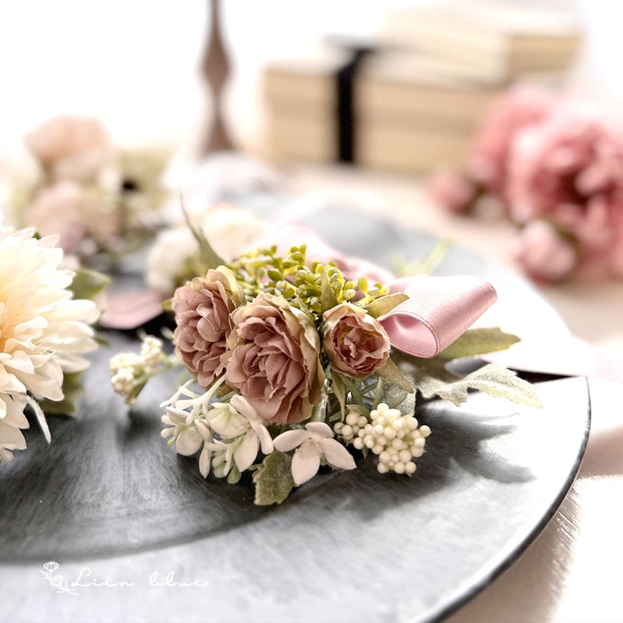 コサージュ ローズ ピンク ホワイト リボン かわいい  春 シンプル　卒業式　入学式　結婚式 |  | 02