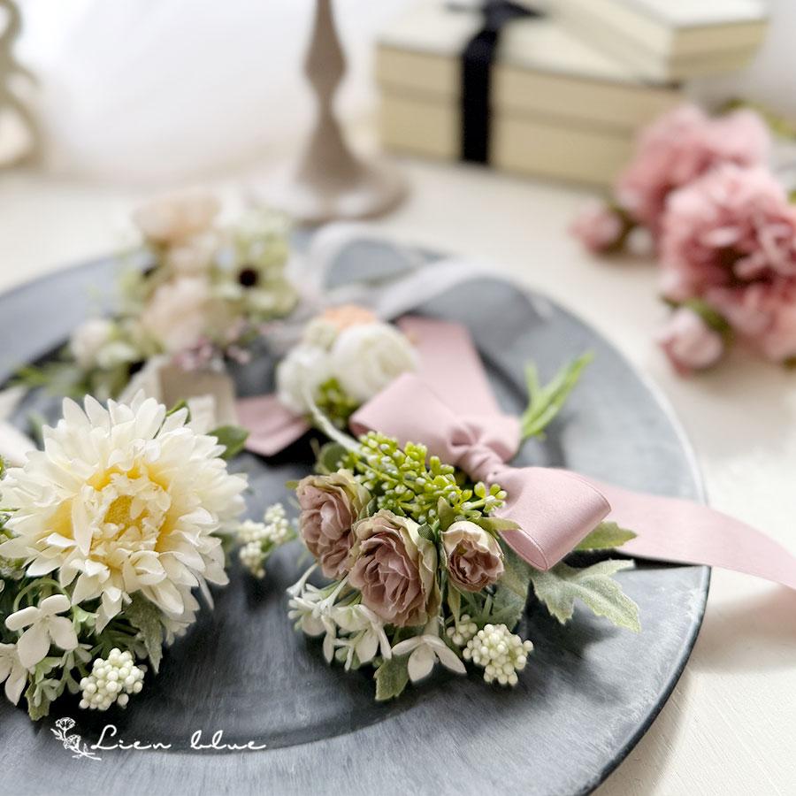 コサージュ グリーン オフホワイト 小花 リボン かわいい  春 シンプル　卒業式　入学式　結婚式 |  | 03