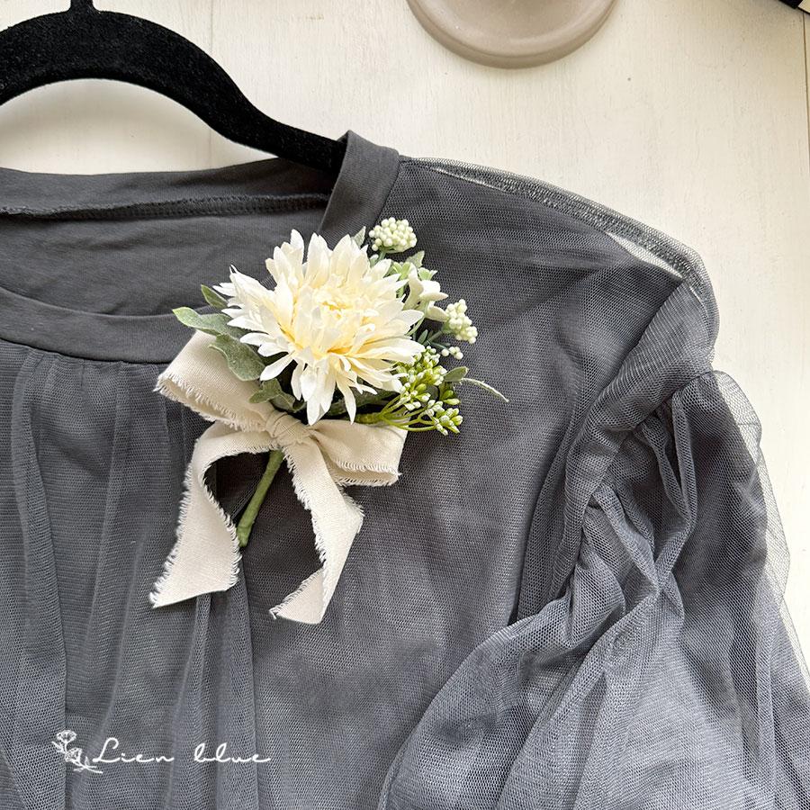 コサージュ グリーン オフホワイト 小花 リボン かわいい  春 シンプル　卒業式　入学式　結婚式 |  | 01