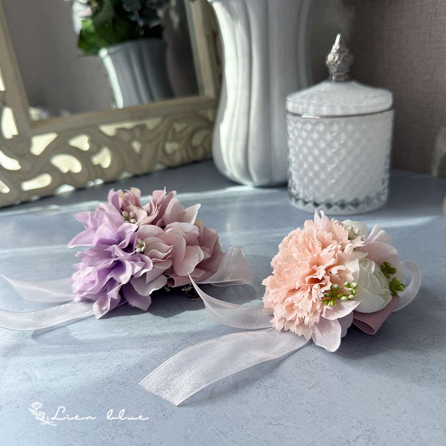 コサージュ カーネーション ラナンキュラス ピンク ホワイト リボン かわいい  春 シンプル　卒業式　入学式　結婚式 |  | 02