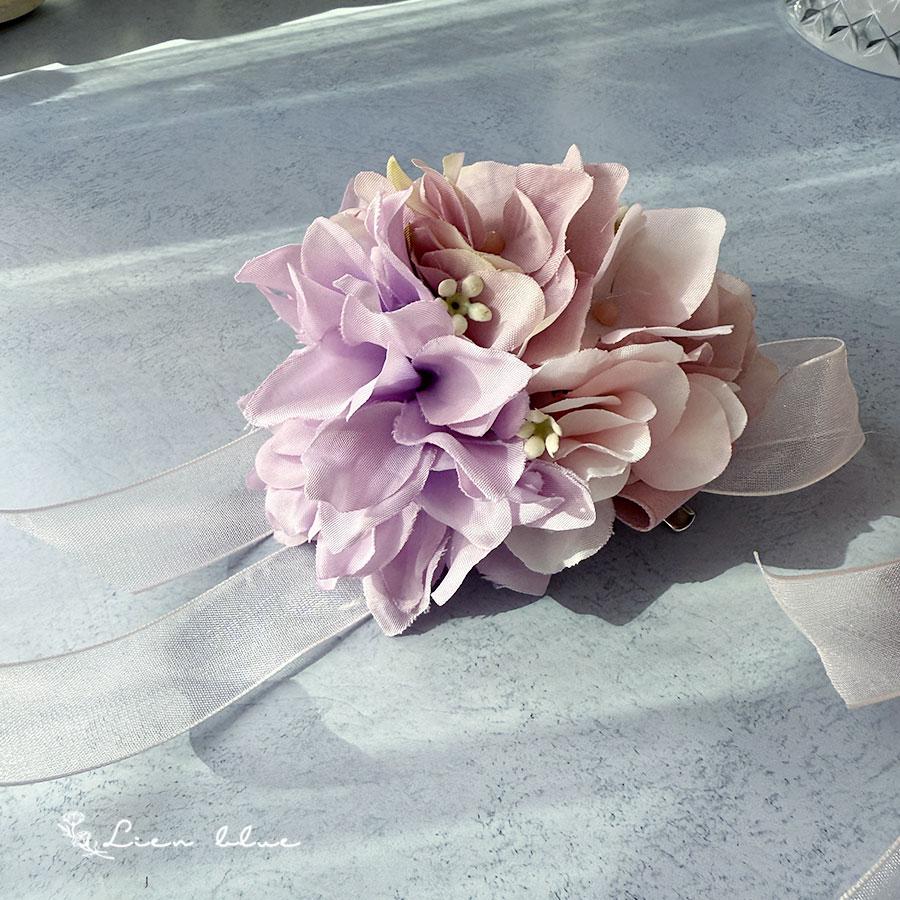 コサージュ ダリア カーネーション 紫陽花 パープル ピンク ホワイト リボン かわいい  春 シンプル　卒業式　入学式　結婚式 |  | 03