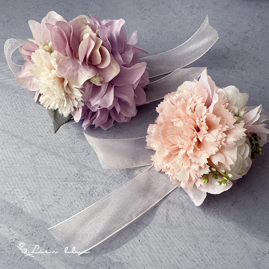 コサージュ ダリア カーネーション 紫陽花 パープル ピンク ホワイト リボン かわいい  春 シンプル　卒業式　入学式　結婚式 |  | 05