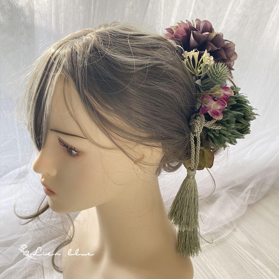 成人式 髪飾り 花 パープル ピンク グリーン 大きめ 個性的 アーティフィシャル 造花 卒業式 ウエディング 結婚 ヘッドドレス |  | 05