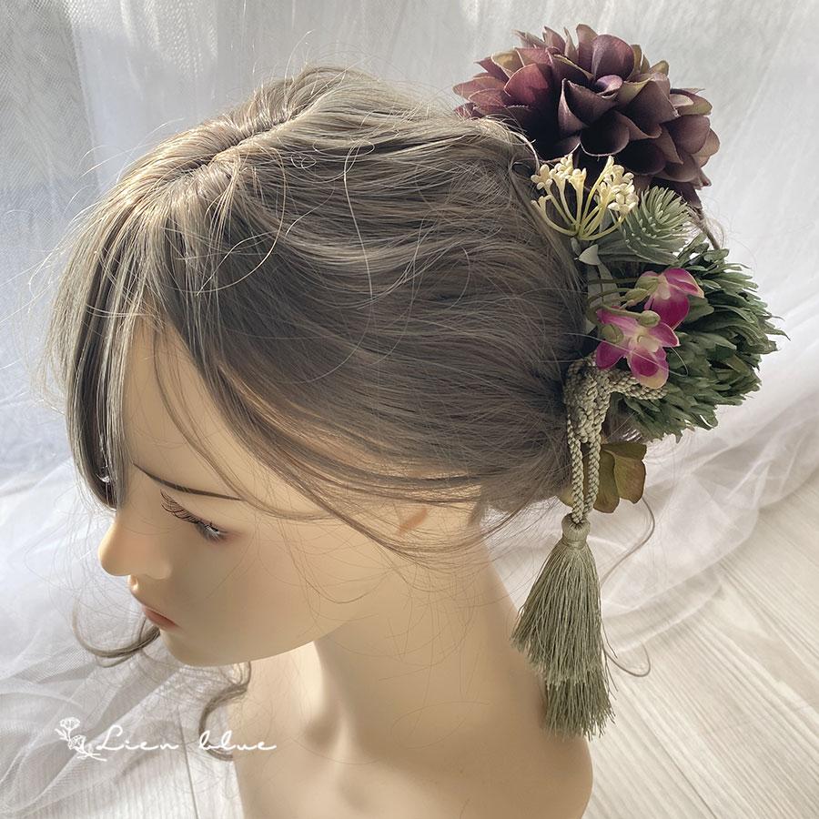 成人式 髪飾り 花 パープル ピンク グリーン 大きめ 個性的 アーティフィシャル 造花 卒業式 ウエディング 結婚 ヘッドドレス |  | 06