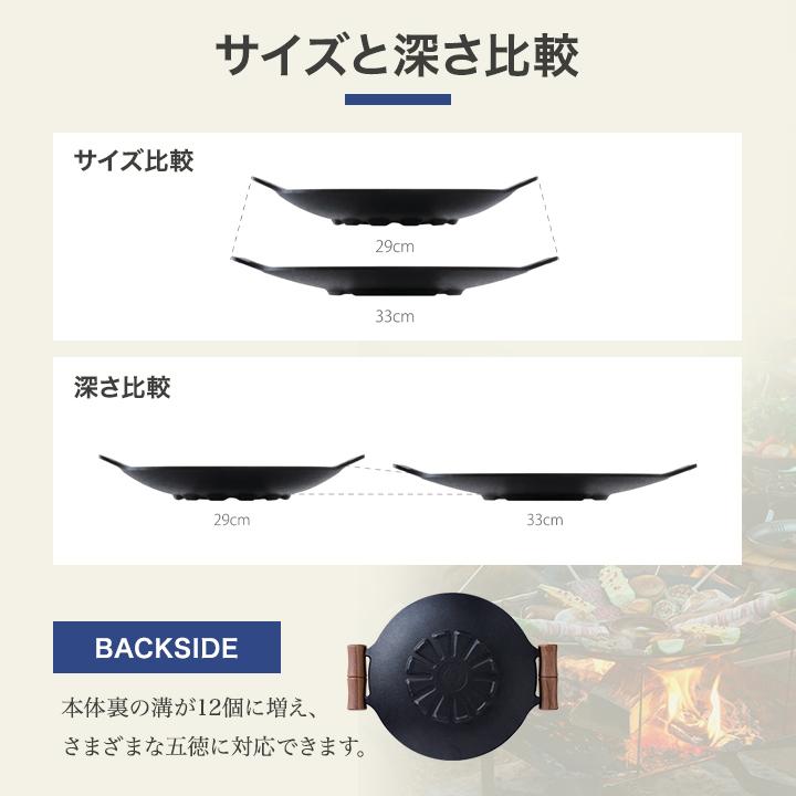 マルチグリドル JHQ 正規品 29cm 深型 DEEP 鉄板 取っ手 鍋敷き 収納ケース セット JHQ 正規品 グリルパン IH ガス 直火 バーベキュー 焚き火台 メーカー保証付｜life-aozora-shop｜06