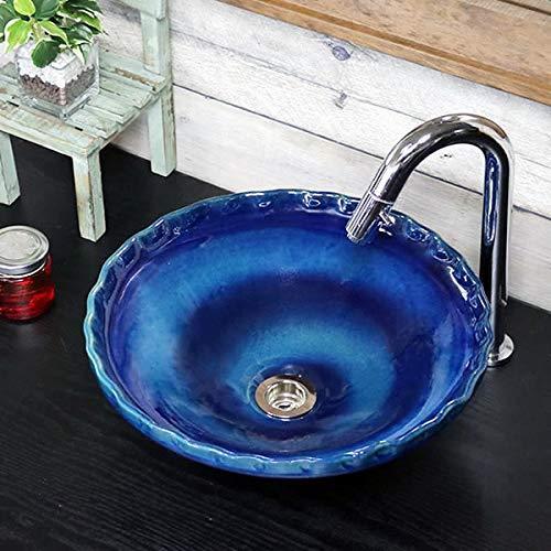 信楽焼 手洗い鉢藍の色 洗面ボール tr-2259洗面器 陶器洗面 洗面ボウル