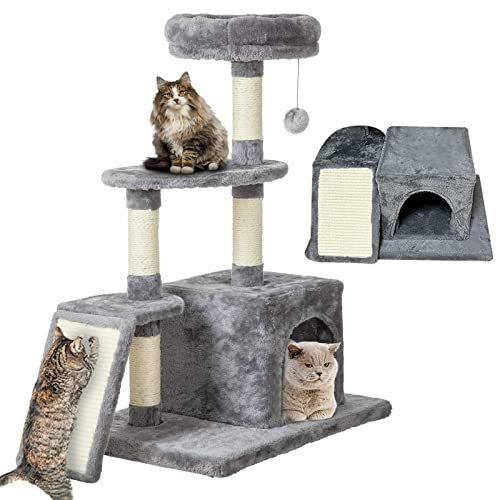 BirdFlix キャットタワー 爪とぎ 猫登りタワー 据え置き 猫ハウス 展望台２台 スロープ付き 麻紐つめとぎ 多頭飼