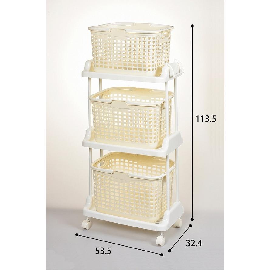 ランドリーバスケット３段（ウイングM 3個付）バスケット 洗濯かご 洗濯物入れ 脱衣かご 脱衣場 ランドリーラック バスケットワゴン バスケットラック 日本製｜life-e-plus-himaraya｜10
