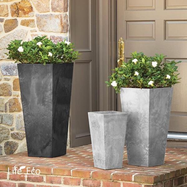 植木鉢 おしゃれ 底面給水型 アートストーン 35cm×H70cm トールスクエア ブラック 底栓付 