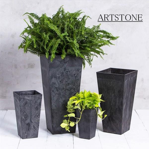 植木鉢 おしゃれ 底面給水型 アートストーン 35cm×H70cm トールスクエア ブラック 底栓付 