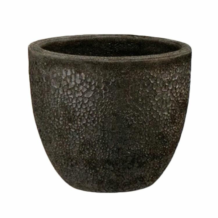 植木鉢 釉薬陶器製 大型 おしゃれ ボルカーノ ラウンド Fブラック（黒