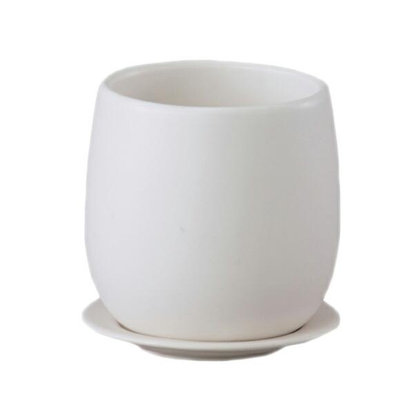 植木鉢 釉薬陶器製 インテリアポット オスト ボール マットホワイト （白）皿付 φ20cm×H20.5cm（7号） :HO-601-3MW