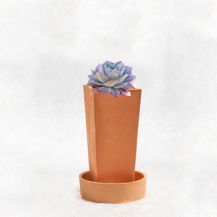 植木鉢 テラコッタ製 素焼鉢 スクエアーポット（受皿付） / □8cm×H19