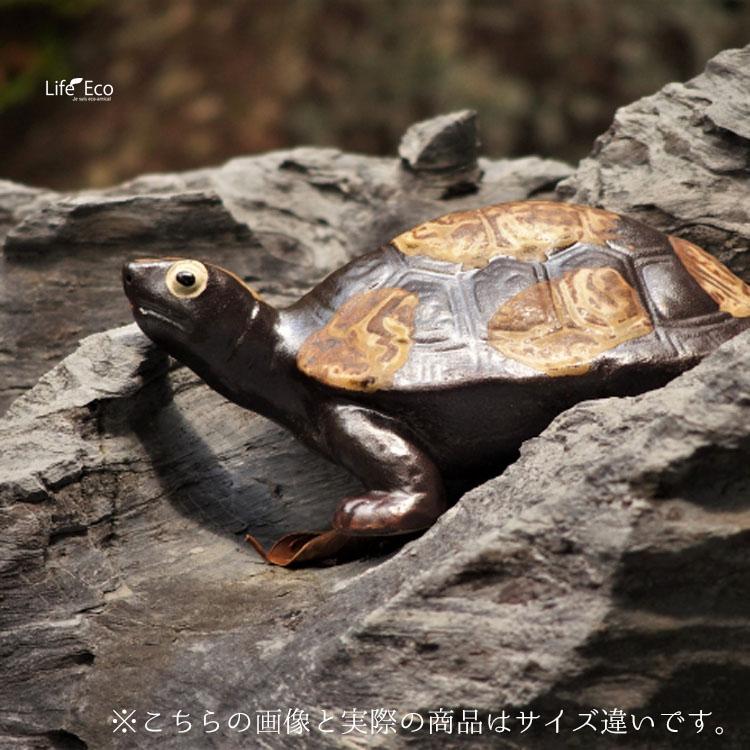 信楽焼 釉薬陶器製 おしゃれ 亀置物（カメ）オブジェ 7cm（2号